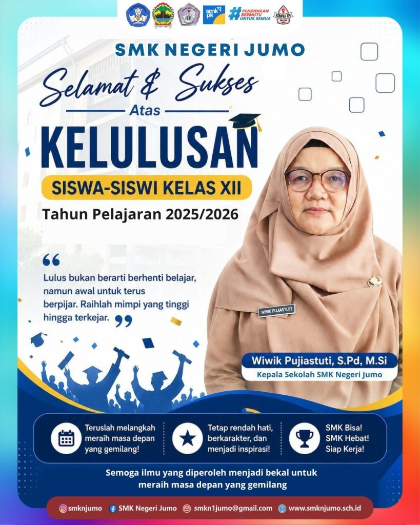 SMK Negeri Jumo secara resmi telah mengumumkan kelulusan siswa kelas XII Tahun Ajaran 2025/2026